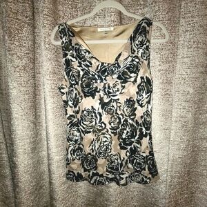 St. John Black and Cream Floral Blouse